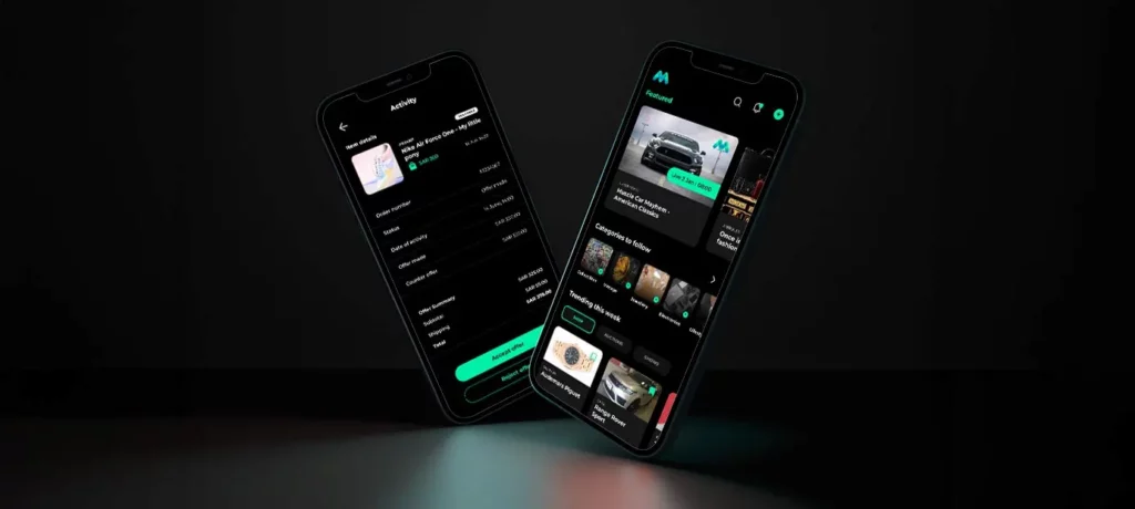 Mobile phones showing the Mazadak auction app